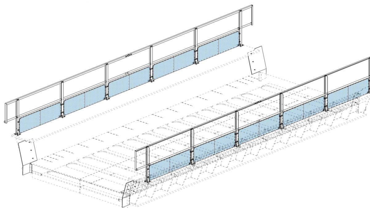 3D-Ansicht eines neuen Brückenelements mit Geländer.