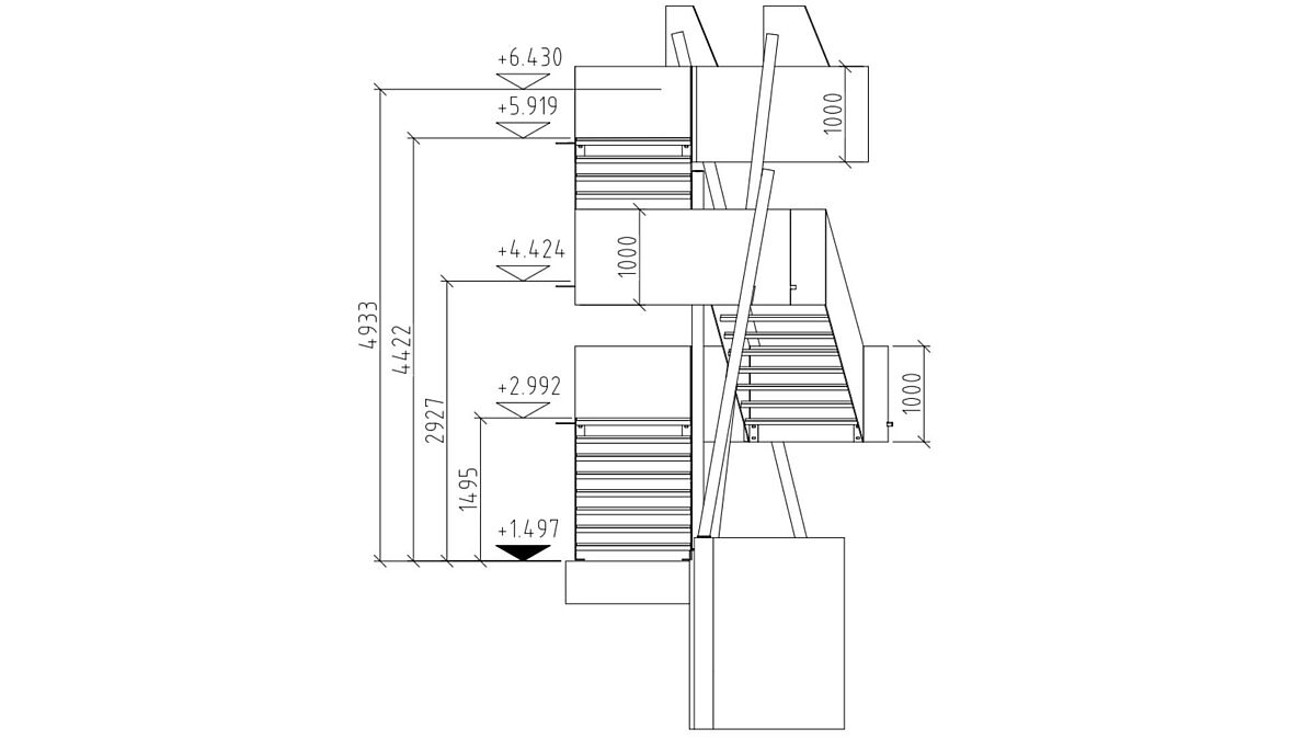 2D-Ableitung der Treppenanlage. 